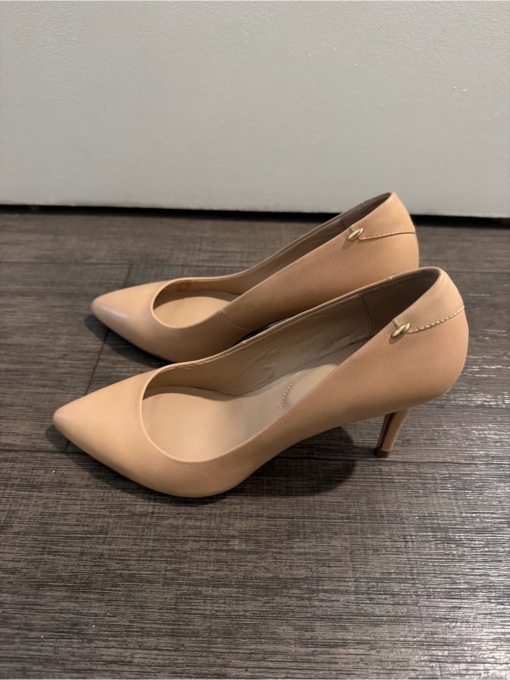 Aldo Beige Pointed-Toe Mid Heel Pumps